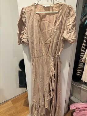 Madewell Beige Striped Wrap Maxi Dress
